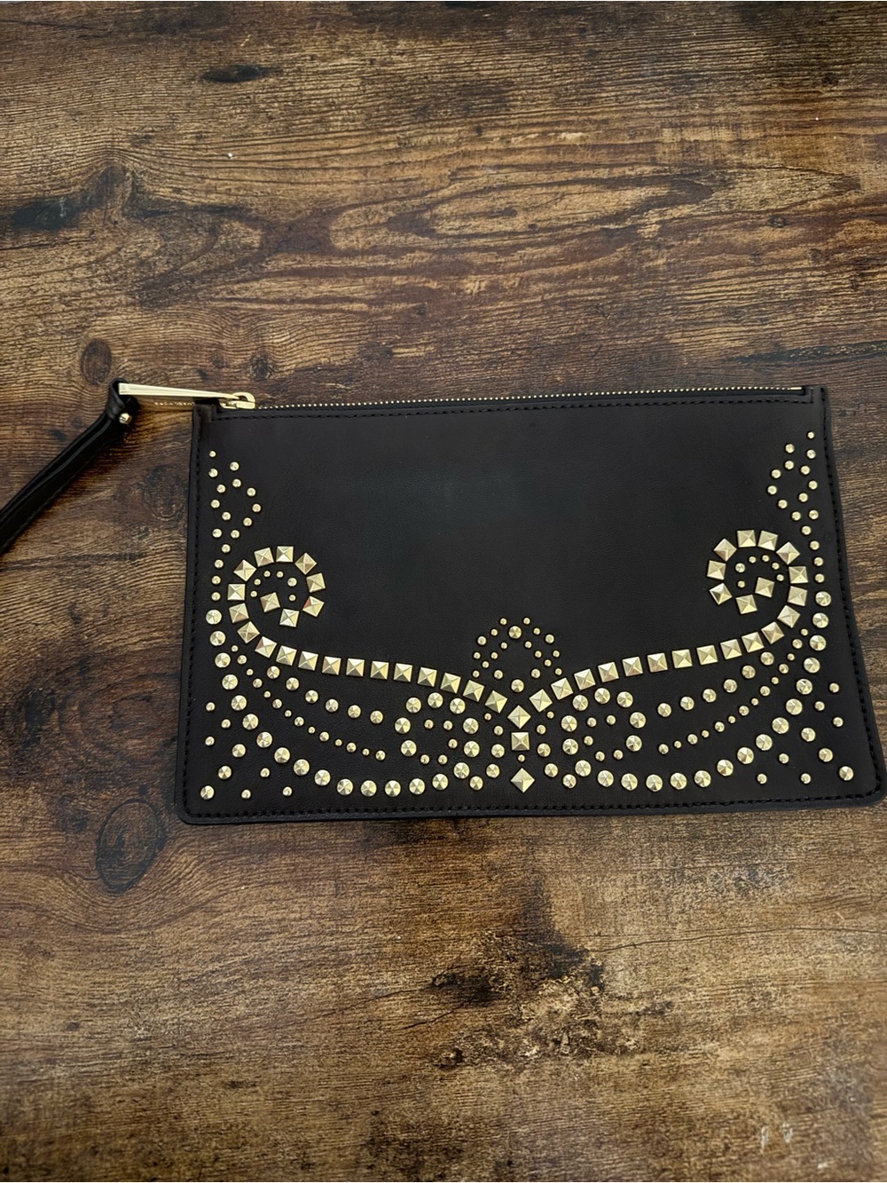 Michael Kors Black Leather Gold Studded Wristlet Clutch